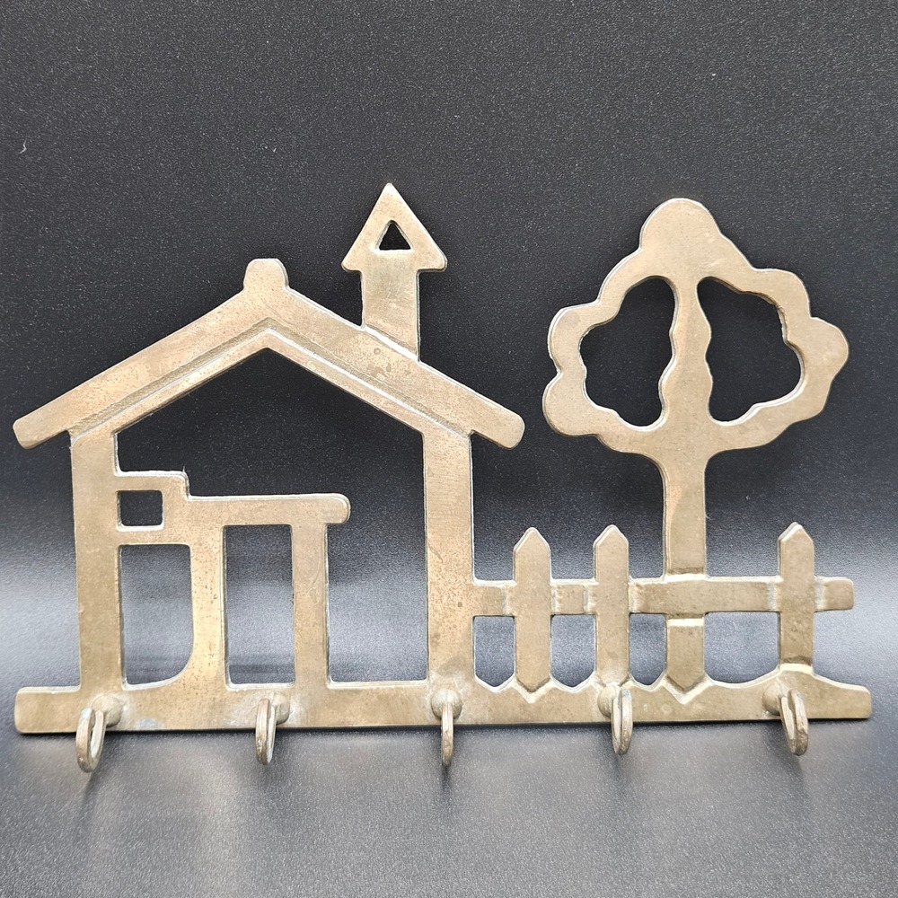 Vintage Price Products Solid Brass House Tree Fence Key Rack Wall Hook 5-Hook